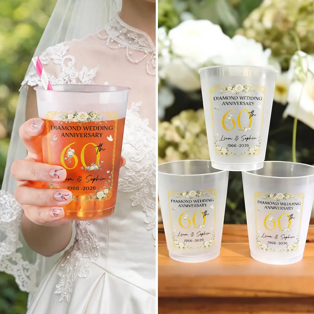 Romantic, Gift For Couples, Wedding, Custom Text - Wedding Ruby Silver Golden Diamond Anniversary - Personalized Frosted Cups