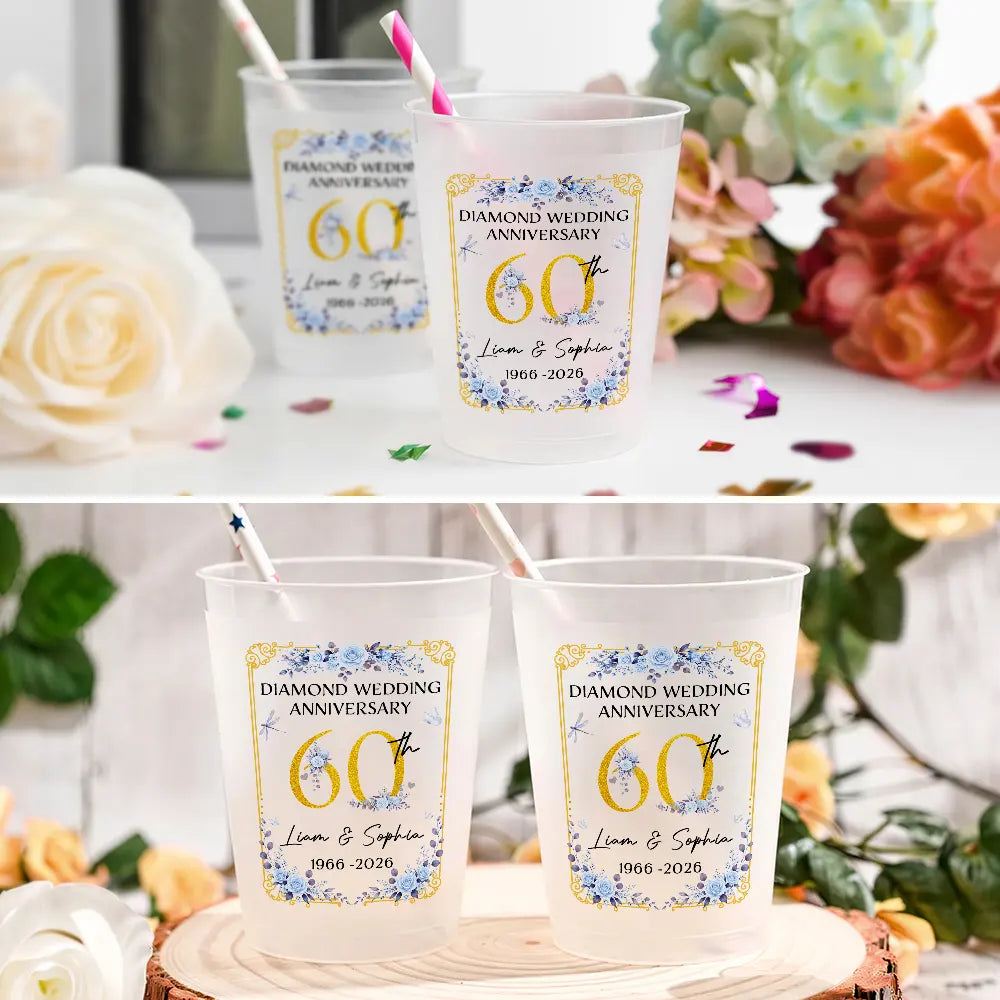 Romantic, Gift For Couples, Wedding, Custom Text - Wedding Ruby Silver Golden Diamond Anniversary - Personalized Frosted Cups