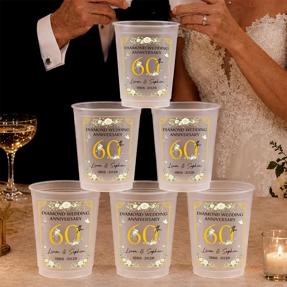 Romantic, Gift For Couples, Wedding, Custom Text - Wedding Ruby Silver Golden Diamond Anniversary - Personalized Frosted Cups