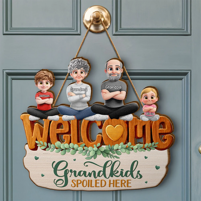 Parents,Gift For Grandparents,Family,Funny - Welcome Grandkids Spoiled Here Grandparents - Personalized Custom Shaped Wood Sign
