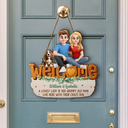 Gift For Couples,Old Couples,Funny,Gift For Husband,Gift For Wife,Dog Couple,Dog Lovers,Pet Lovers - Welcome A Lovely Lady And A Grumpy Old Man Live Here 3D Effect Dog - Personalized Custom Shaped Wood Sign