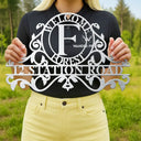 Family,Backyard - Welcome Family Name Monogram - Personalized Cutout Metal Sign