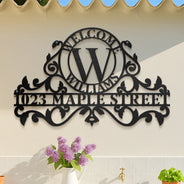 Family,Backyard - Welcome Family Name Monogram - Personalized Cutout Metal Sign
