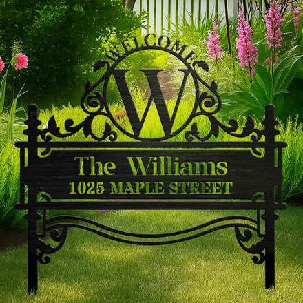 Welcome Family Name Monogram - Personalized Metal Garden Stake
