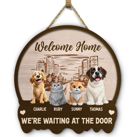 Welcome Home We're Waiting At The Door - Personalized Custom Shaped Wood Sign