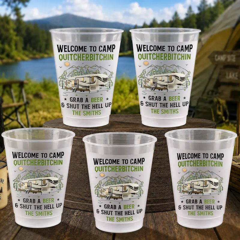 Playful,Camping,Family,Summer,Custom Text - Welcome To Camping Party - Personalized Frosted Cups