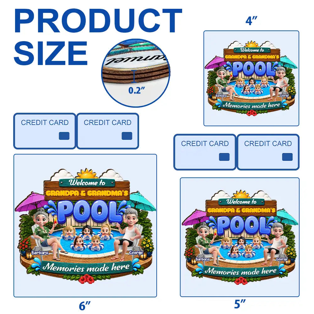 Poolside, Outdoor Decor, Summer, Grandparents, Top Market, Playful, Vector - Welcome To Grandma Grandpa Pool Summer - Personalized Custom Shaped Wood Sign