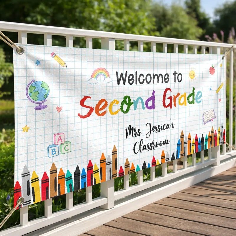 Teacher, Playful, Back To School, Custom Text - Welcome To Kindergarten Back To School - Personalized Horizontal Banner