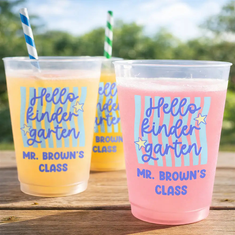Teacher, Playful, Back To School, Custom Text - Welcome To Kindergarten First Grade - Personalized Frosted Cups