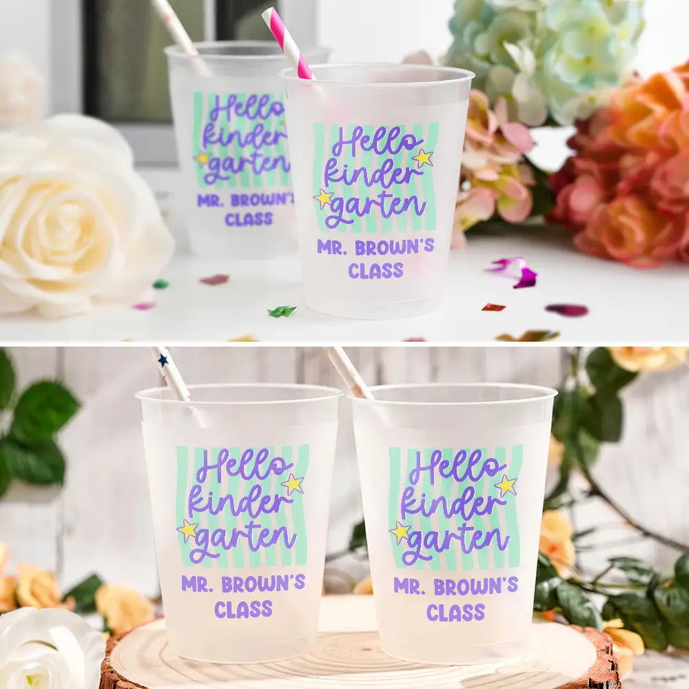 Teacher, Playful, Back To School, Custom Text - Welcome To Kindergarten First Grade - Personalized Frosted Cups