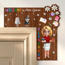 Back To School,Pet Lovers,Playful,Vector - Welcome To My Class Cat Dog Mom Teacher - Personalized Door Corner Wood Sign
