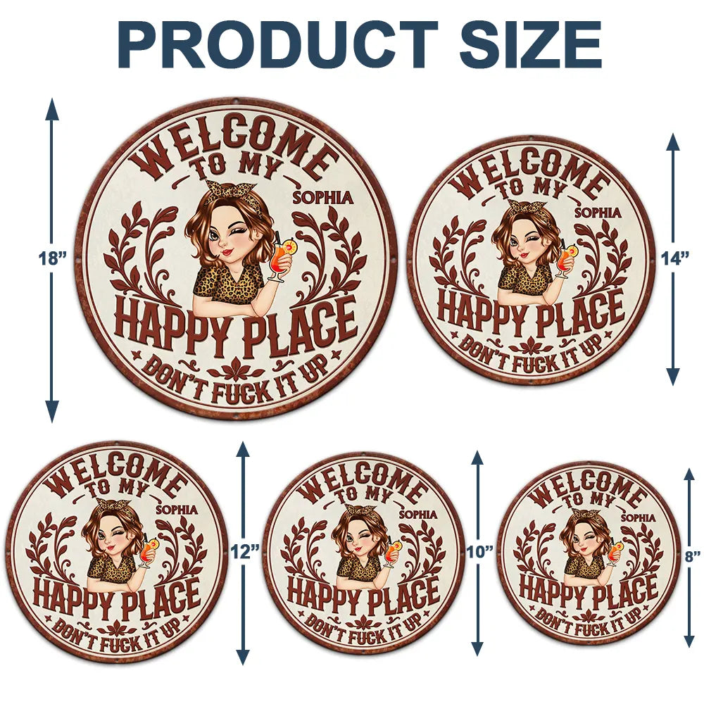 Gardening, Gift For Yourself, Gift For Women, Summer, Humorous, Vector - Welcome To My Happy Place - Personalized Custom Shaped Metal Sign