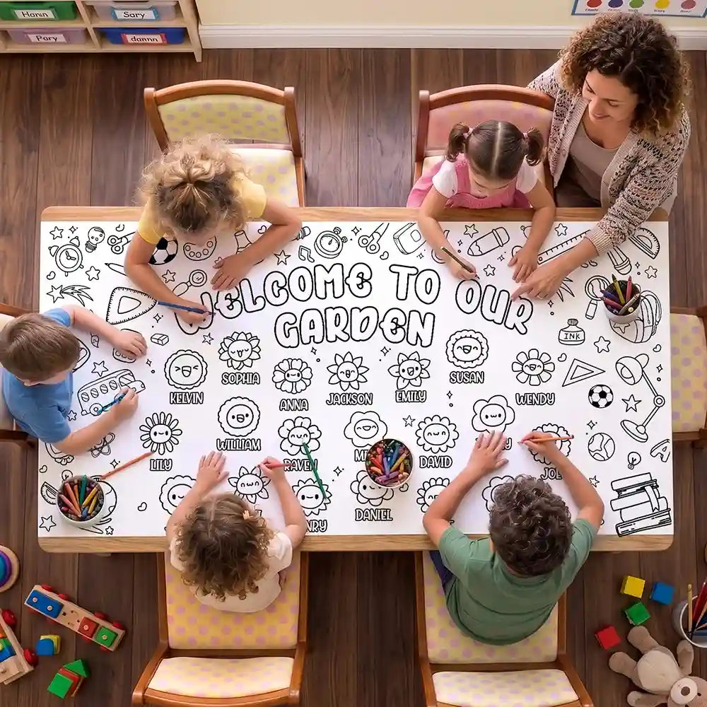 Welcome To Our Garden Back To School - Personalized Coloring Tablecloth