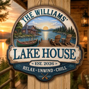 Family, Outdoor Decor, Lake, Icon, Warp Text, Happy - Welcome To Our Lake House Relax Unwind Enjoy - Personalized Custom Shaped Wood Sign