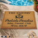 Poolside,Outdoor Decor,Summer,Top Market,Family,Cozy,Custom Text - Welcome To Our Poolside Paradise - Personalized Coconut Doormat