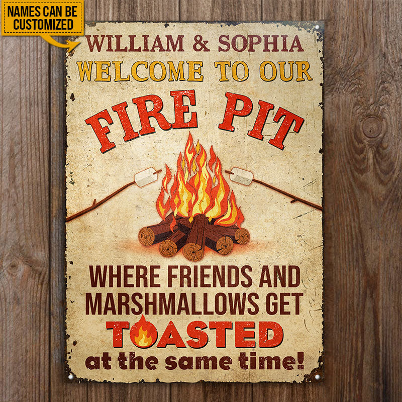 Where Friends Marshmallows Get Toasted Firepit Funny Custom Classic Metal Signs, Funy Camping Sign