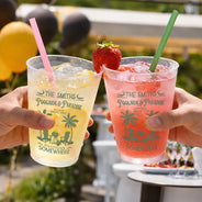 Patio, Playful, Family, Summer, Outdoor Decor, Custom Text - Where Every Hour Is Happy Hour - Personalized Frosted Cups