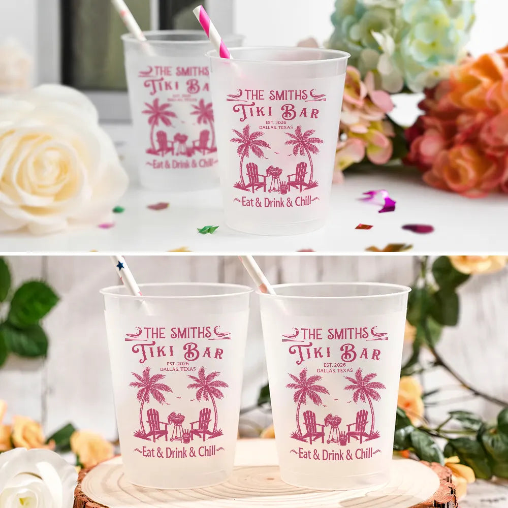Patio, Playful, Family, Summer, Outdoor Decor, Custom Text - Where Every Hour Is Happy Hour - Personalized Frosted Cups