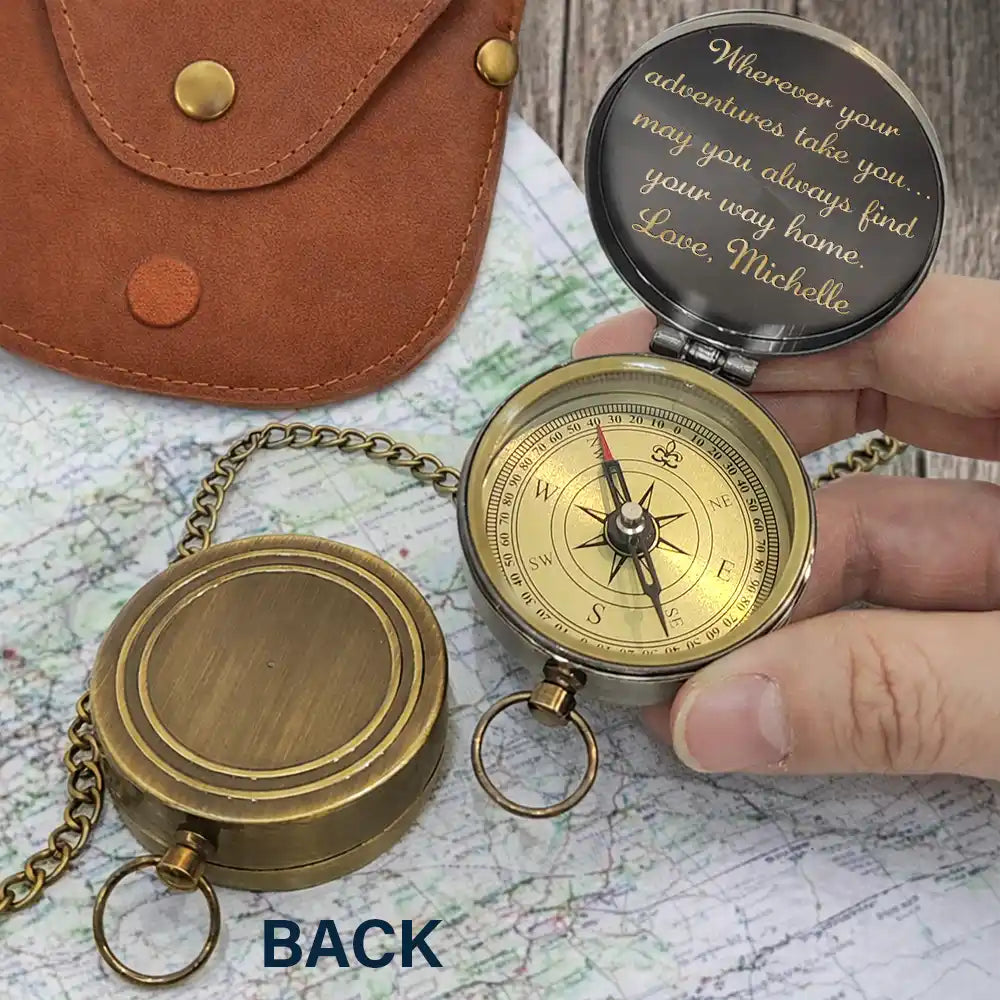 Gift For Couples,Gift For Husband,Gift For Boyfriend,Gift For Wife,Gift For Girlfriend,Love - Wherever Your Adventures Take You - Personalized Engraved Brass Compass