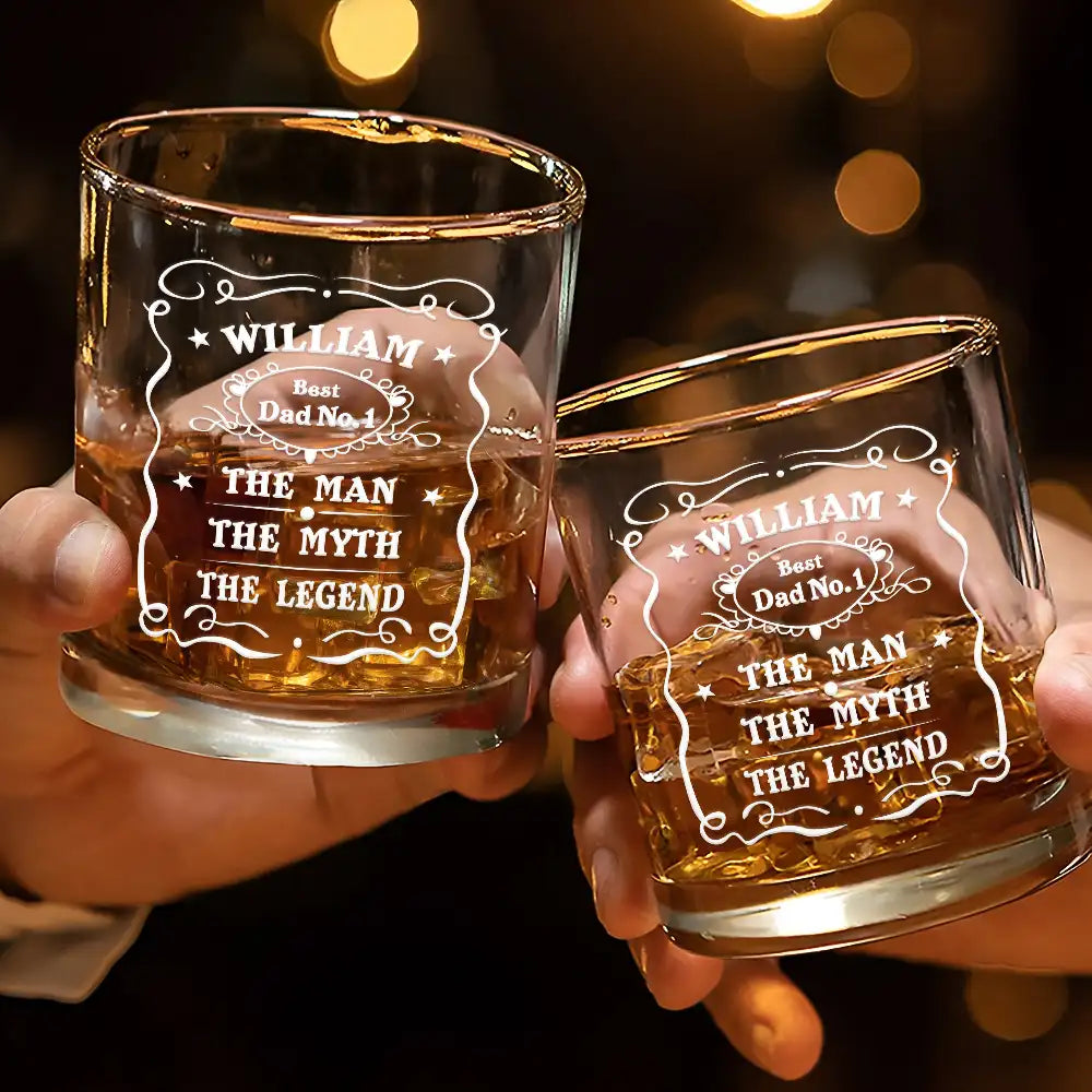 Gift For Father, Dad's Hobby, Happy - Whiskey Vintage Label The Man The Legend - Personalized Whiskey Glass