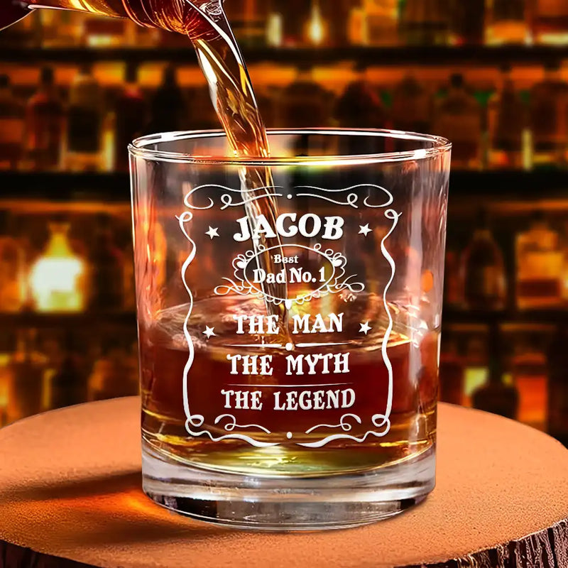 Gift For Father, Dad's Hobby, Happy - Whiskey Vintage Label The Man The Legend - Personalized Whiskey Glass