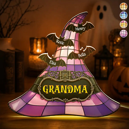 Witch Hat Grandma & Grandkids - Personalized Custom Shaped Light Box