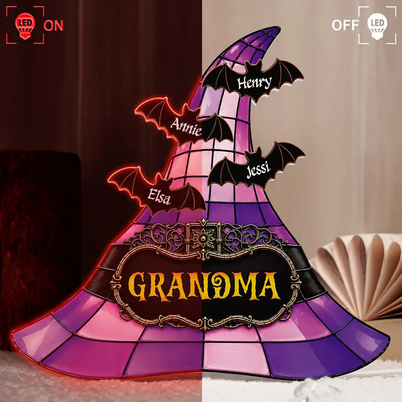 Adorable,Gift For Grandchildren,Gift For Grandkids,Gift For Grandma,Halloween,Grandma - Grandkids,Icon - Witch Hat Grandma & Grandkids - Personalized Custom Shaped Light Box