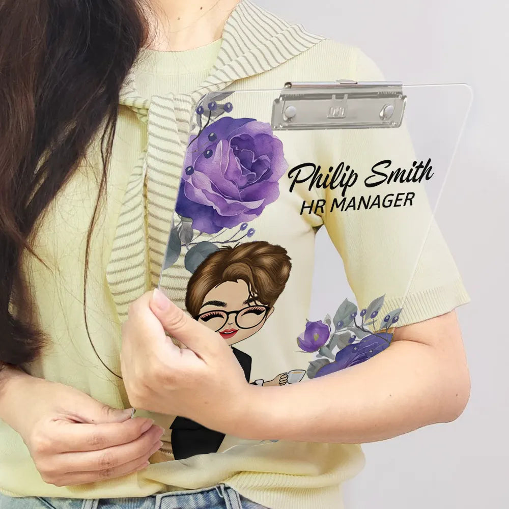 Gift For Yourself,Gift For Women,Gift For Men,Officer,Happy - Woman Man Office Floral - Personalized Acrylic Clipboard