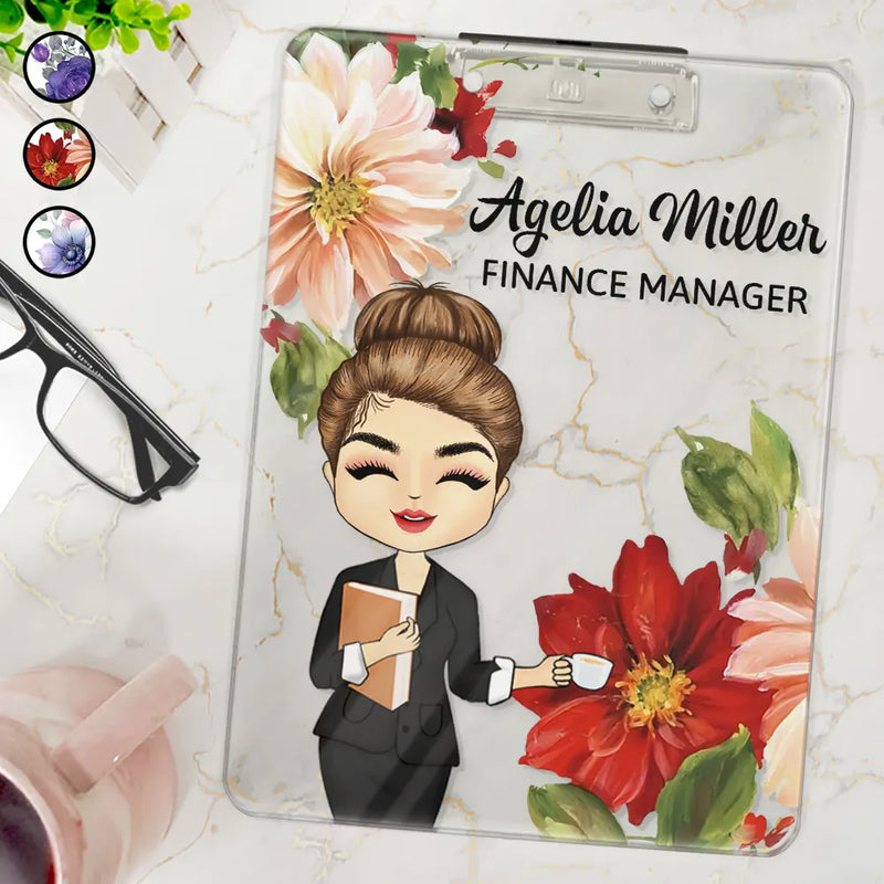 Gift For Yourself,Gift For Women,Gift For Men,Officer,Happy - Woman Man Office Floral - Personalized Acrylic Clipboard