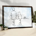 Cat Lovers, Cat Mom, Cat Dad, Pet Lovers, Pet Mom, Pet Dad, Happy - Woman Man Sitting With Cats Line Art - Personalized Poster