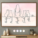 Cat Lovers, Cat Mom, Cat Dad, Pet Lovers, Pet Mom, Pet Dad, Happy - Woman Man Sitting With Cats Line Art - Personalized Poster