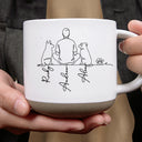 Pet Lovers,Pet Mom,Pet Dad,Pet Couple,Dog Lovers,Dog Mom,Dog Dad,Dog Couple,Cat Lovers,Cat Mom,Cat Dad,Cat Couple,Happy - Woman Man Sitting With Dogs Cats Line Art - Personalized Pottery Mug