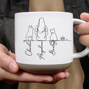 Pet Lovers,Pet Mom,Pet Dad,Pet Couple,Dog Lovers,Dog Mom,Dog Dad,Dog Couple,Cat Lovers,Cat Mom,Cat Dad,Cat Couple,Happy - Woman Man Sitting With Dogs Cats Line Art - Personalized Pottery Mug