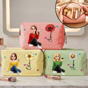 Top Market, Gift For Yourself, Gift For Women, Vector, Happy - Woman Sitting With Birth Month Flower - Personalized Striped Cosmetic Bag