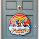 Gift For Grandma, Gift For Grandpa, Grandpa - Grandkids,Grandma - Grandkids, Gift For Women, Gift For Men, Happy - Wood Carved Effect Spoiled Grandkids Live Here - Personalized Custom Shaped Wood Sign