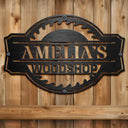 Gift For Men, Gift For Father, Happy, Gift For Grandpa, Dad's Hobby - Woodshop Sign Workshop Cabin Garage - Personalized Cutout Metal Sign