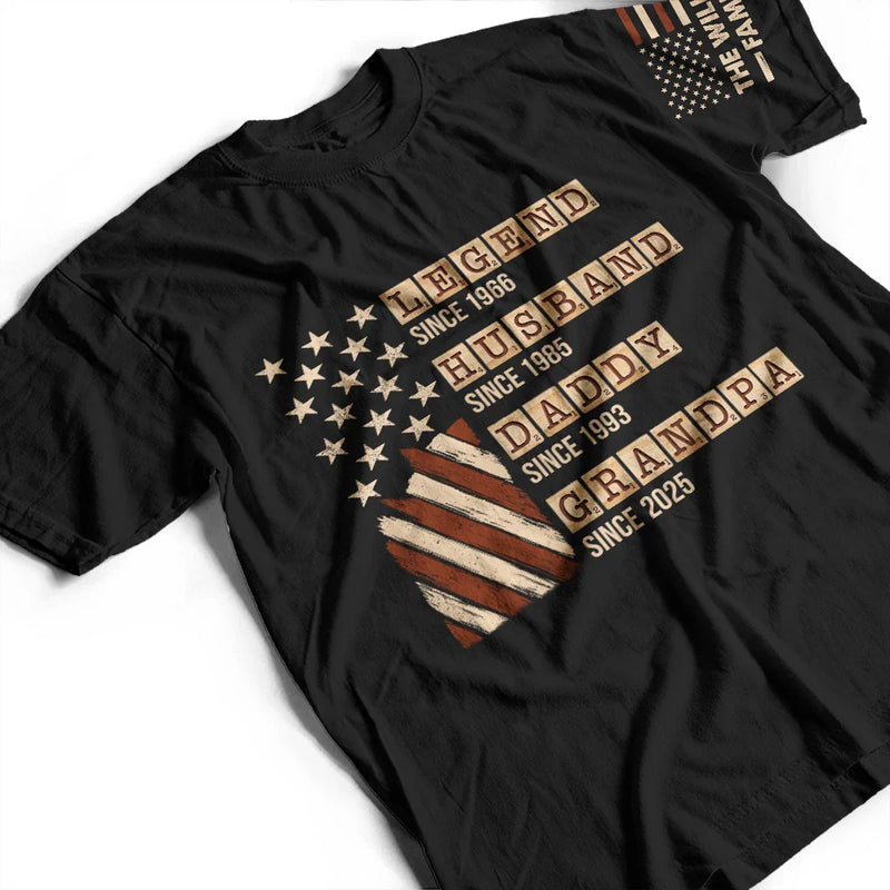 Gift For Father,Gift For Grandpa,Funny - Word Game Legend Husband Dad Papa Stars And Stripes Flag - Personalized T Shirt