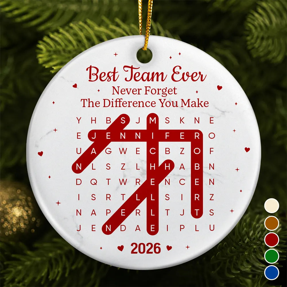 Gift For Colleagues,Christmas,Word Search Puzzle,Happy - Word Search Puzzle Best Team Ever Never Forget The Difference You Make - Personalized Circle Ceramic Ornament