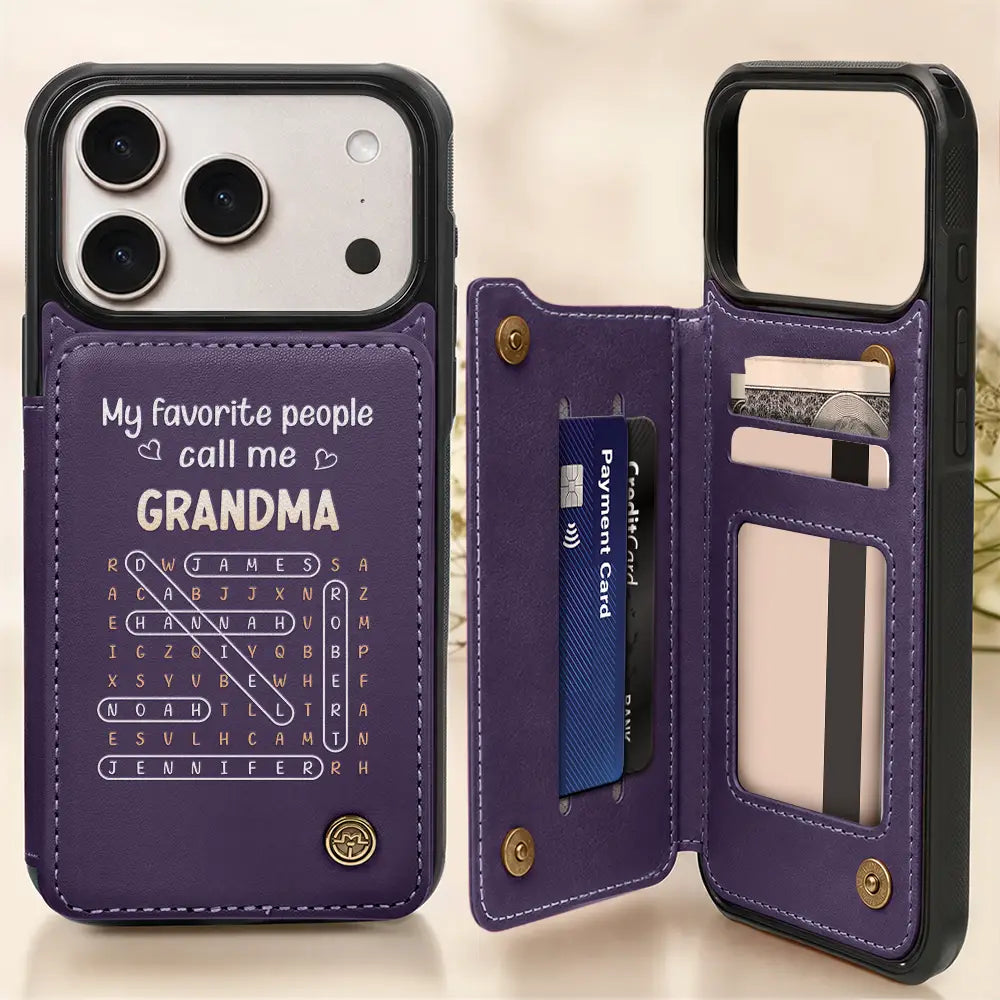 Word Search Puzzle Grandma Abuela My Favorite People Call Me - Personalized Leather Flip Wallet Phone Case