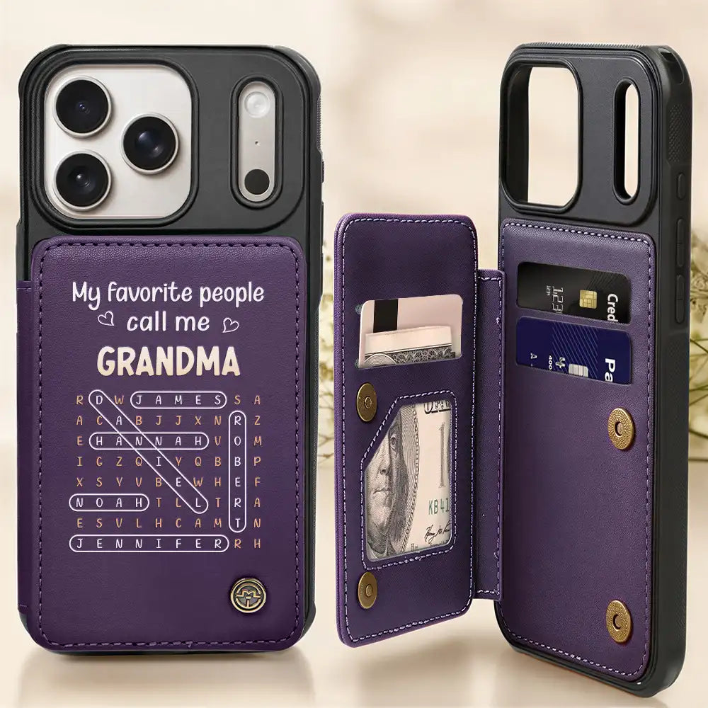 Gift For Grandma,Love,Top Market,Word Search Puzzle - Word Search Puzzle Grandma Abuela My Favorite People Call Me - Personalized Leather Flip Wallet Phone Case