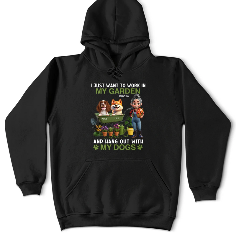Gardening,Gift For Women,Happy,Pet Lovers,Pet Mom,Dog Lovers,Dog Mom - Work In My Garden And Hang Out With My Dogs - Personalized T Shirt