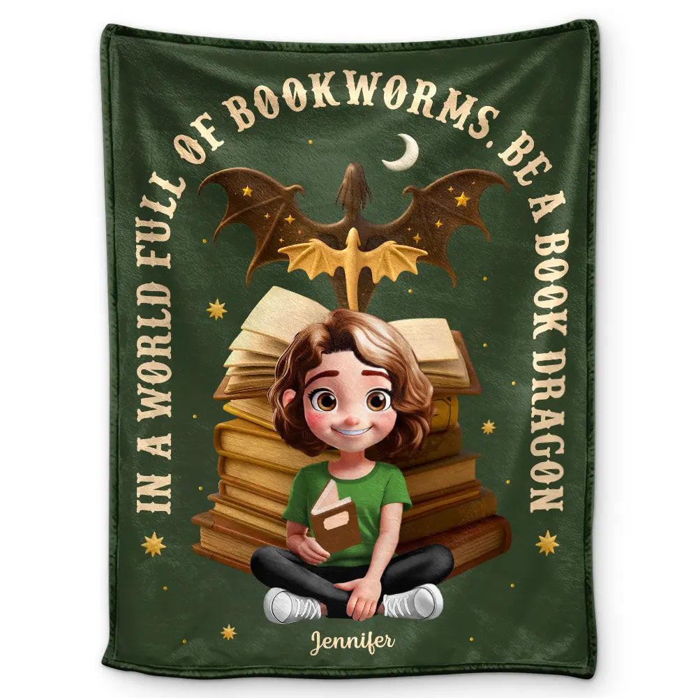 World Full Of Bookworms Be A Book Dragon - Personalized Fleece Blanket, Sherpa Blanket