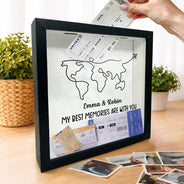Gift For Husband, Gift For Wife, Gift For Boyfriend, Gift For Girlfriend, Travel, Happy, Gift For Couples - World Map Line Travel Best Memories Are With You - Personalized Ticket Memory Box
