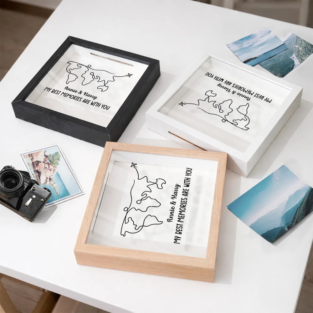 Gift For Husband, Gift For Wife, Gift For Boyfriend, Gift For Girlfriend, Travel, Happy, Gift For Couples - World Map Line Travel Best Memories Are With You - Personalized Ticket Memory Box