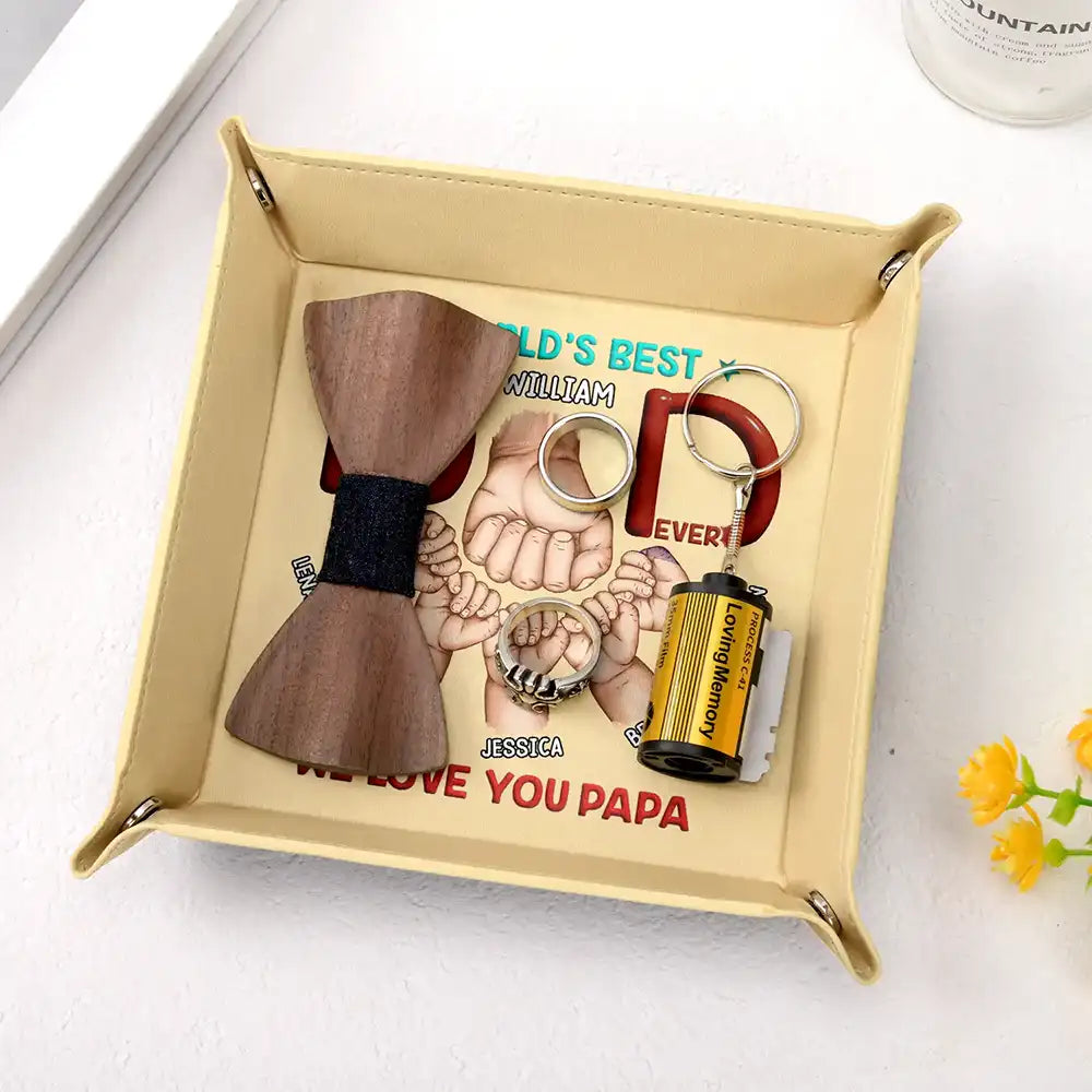 Gift For Father,Gift For Men,Gift For Husband,Happy,Gift For Yourself - World's Best Dad - Personalized Leather Valet Tray