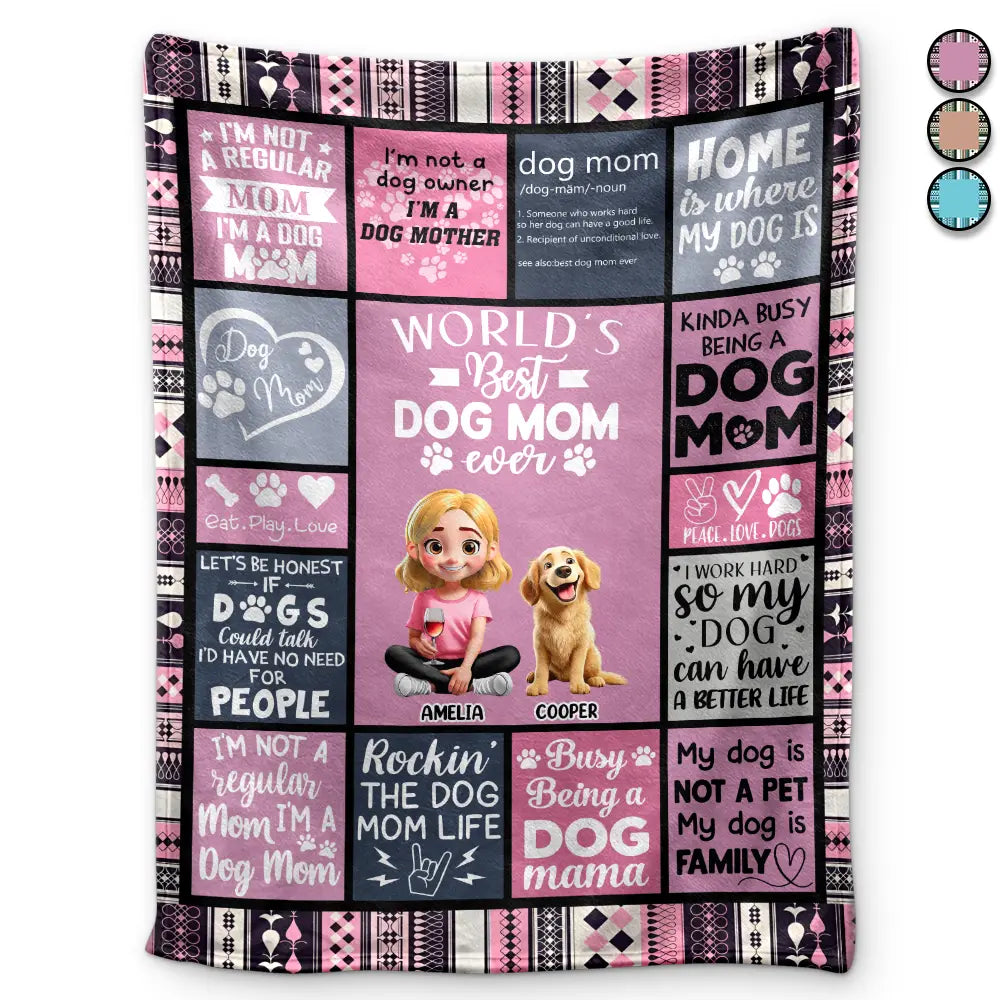 Dog Lovers, Dog Mom, Gift For Women, Gift For Yourself, Happy - World's Best Dog Mom Ever 3D Effect - Personalized Fleece Blanket, Sherpa Blanket