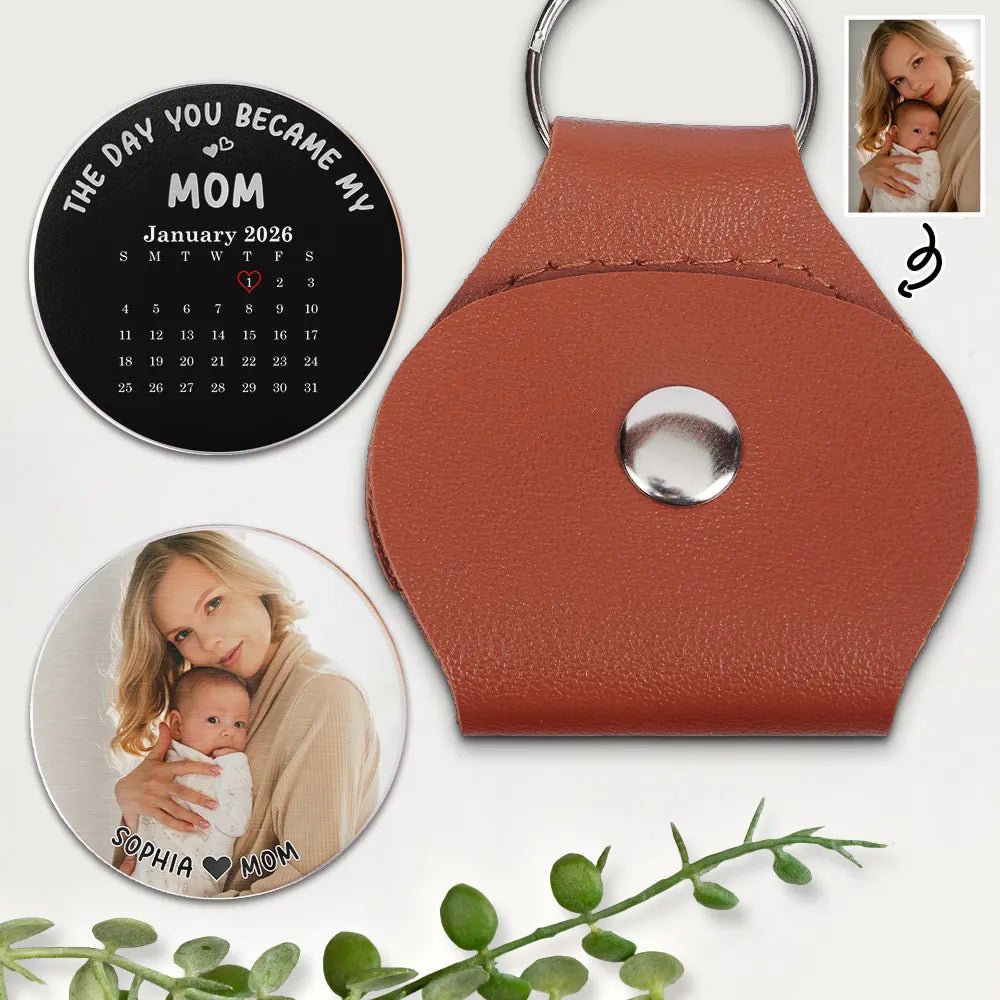 Custom Photo Calendar The Day You Became My Mom Dad - Personalized Leather Pocket Hug