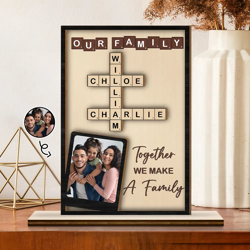 Crossword Custom Photo Together We Make A Family - Personalized Custom Shaped Wooden Plaque