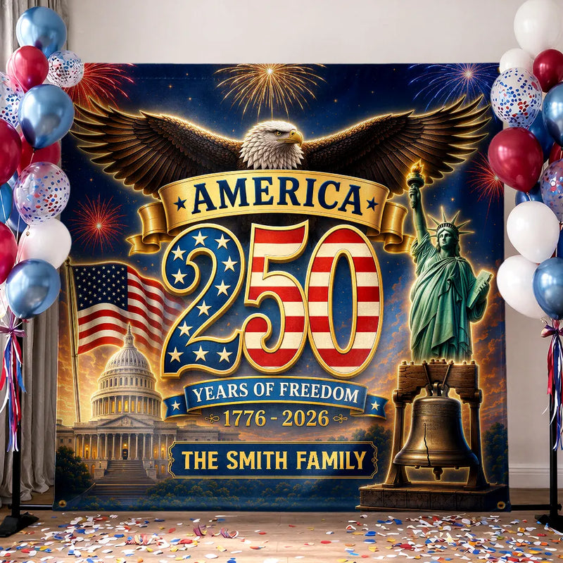 America 250th,Independence Day,Family,Happy,Proud - Vintage United States Of America 250th Anniversary - Personalized Backdrop