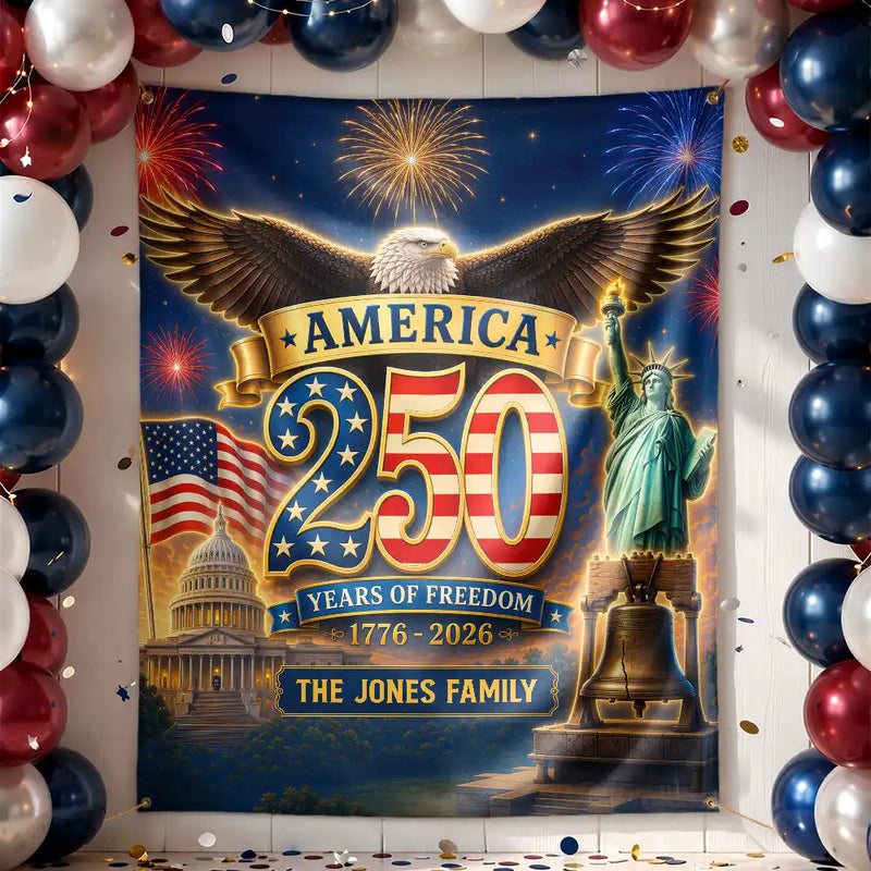 America 250th,Independence Day,Family,Happy,Proud - Vintage United States Of America 250th Anniversary - Personalized Backdrop